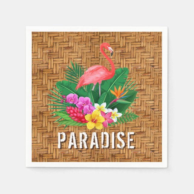 Flamingo Flowers on Wicker Pattern Napkins (Front)