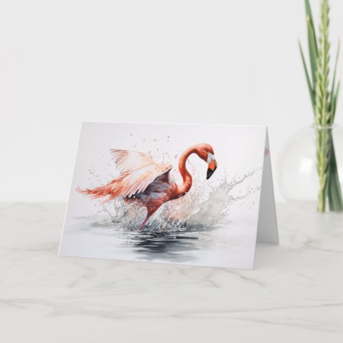 Flamingo Flying Out of Water Card