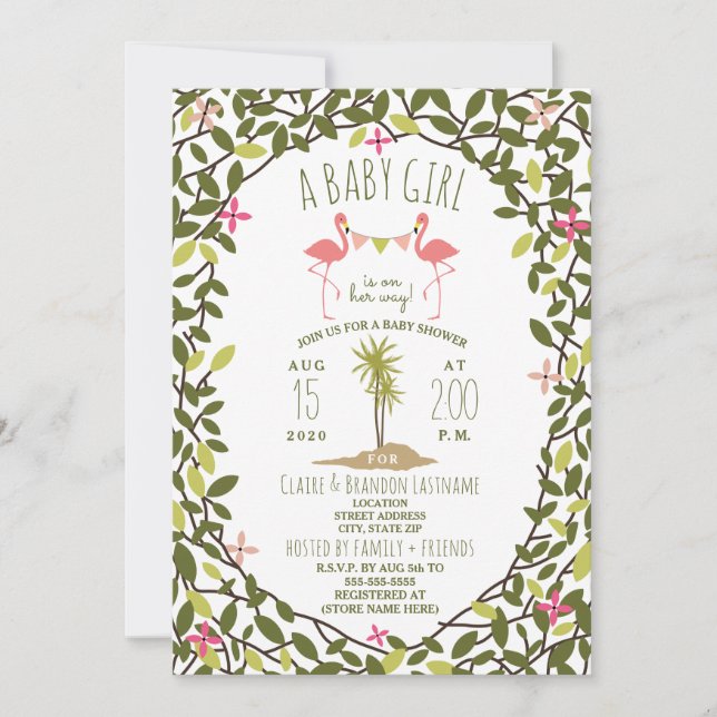 Flamingo Foliage Baby Shower Invitation (Front)