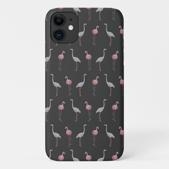 Flamingo Frenzy iPhone 11 Case (Dark Grey) (Back)