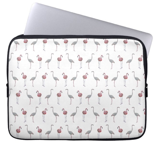 Flamingo Frenzy Laptop Sleeve (White) (Front)