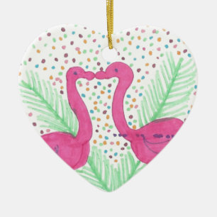 Flamingo Fun Tropical Pattern Ceramic Ornament