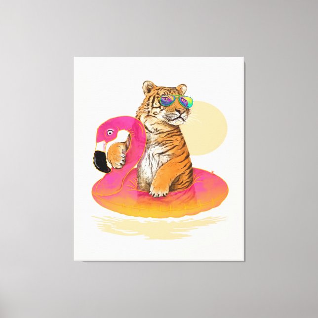 Flamingo | Funny Chillin Flamingo Tiger Friends Canvas Print (Front)