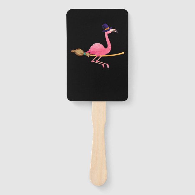 Flamingo | Funny Flamingo Witch Halloween Hand Fan (Front)