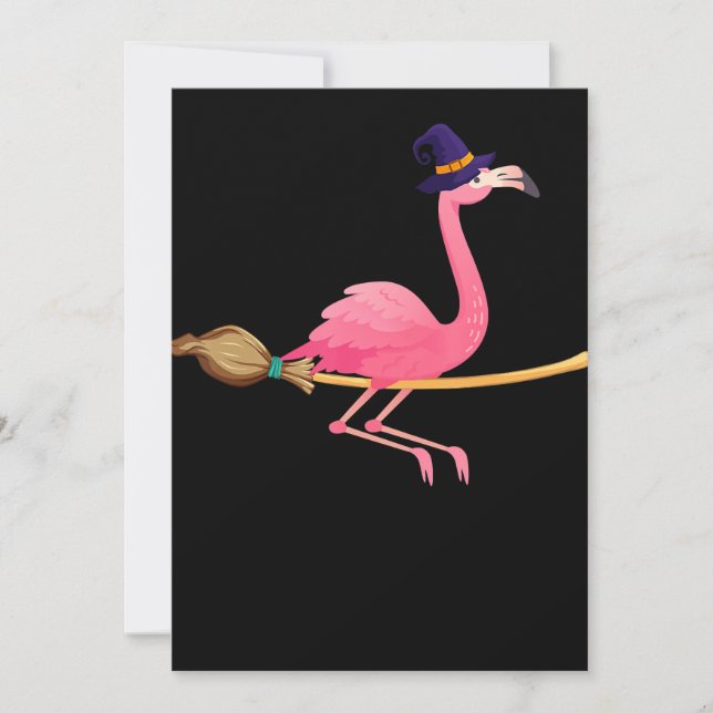 Flamingo | Funny Flamingo Witch Halloween Holiday Card (Front)