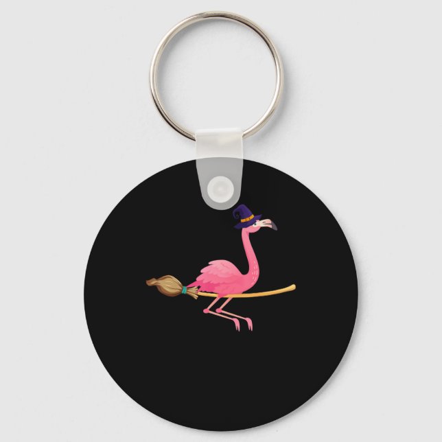 Flamingo | Funny Flamingo Witch Halloween Keychain (Front)