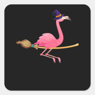 Flamingo Funny Flamingo Witch Halloween Square Sticker