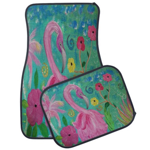 Flamingo garden art car floor mat