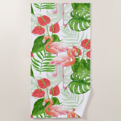 Flamingo garden beach towel