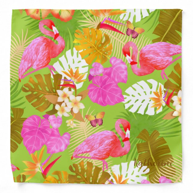 Flamingo Garden Bright Green Bandana (Front)