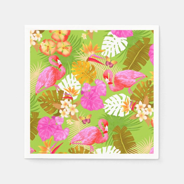 Flamingo Garden Bright Green Napkins (Front)