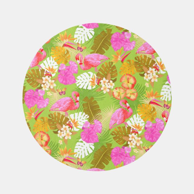 Flamingo Garden Bright Green Outdoor Rug (Front)