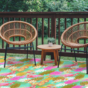 Flamingo Garden Bright Teal  Outdoor Rug