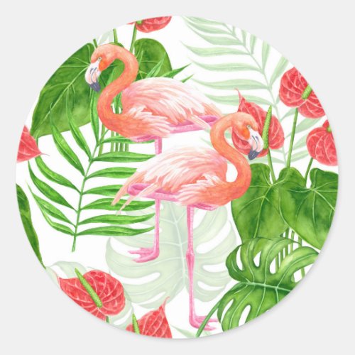 Flamingo garden classic round sticker