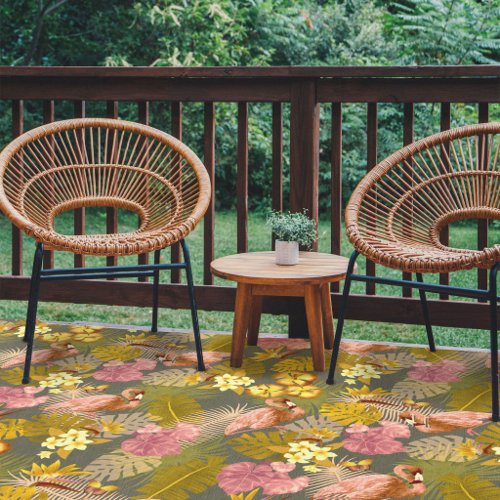 Flamingo Garden Dark Ash Grey Outdoor Rug