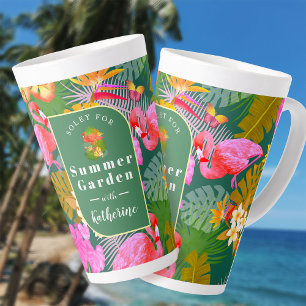 Flamingo Garden Dark Green Latte Mug