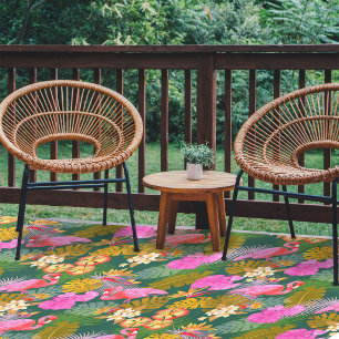 Flamingo Garden Dark Green Outdoor Rug