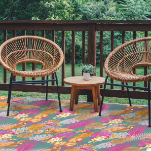 Flamingo Garden Dark Grey Outdoor Rug