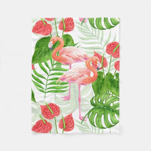 Flamingo garden fleece blanket