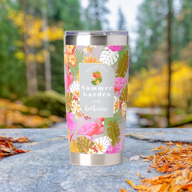 Flamingo Garden Grey Insulated Tumbler (Outdoor (Rotated))
