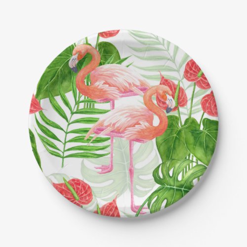 Flamingo garden paper plates