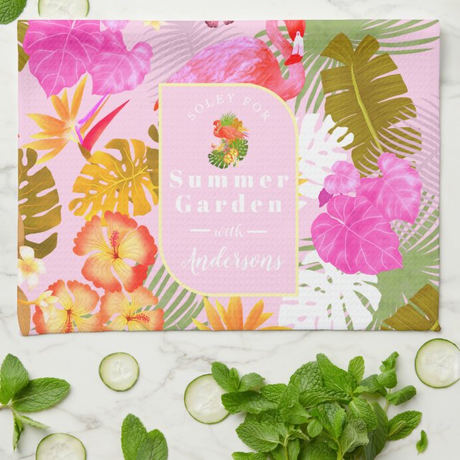 Flamingo Garden Pink Kitchen Towel (Folded)