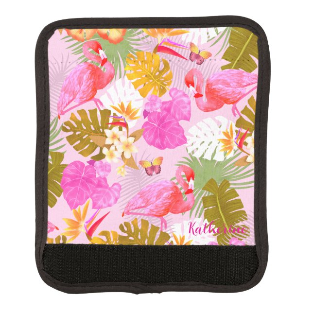 Flamingo Garden Pink Luggage Handle Wrap (Front)