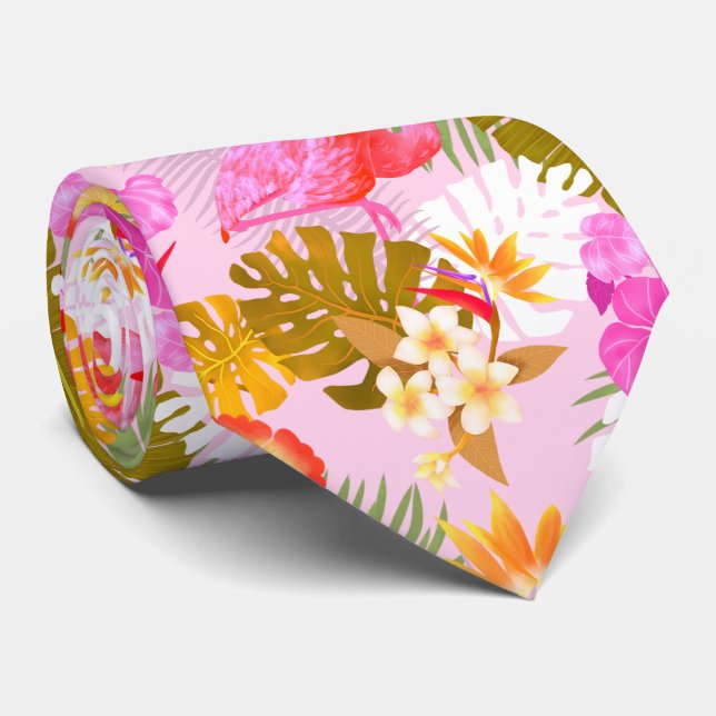 Flamingo Garden Pink Neck Tie (Rolled)