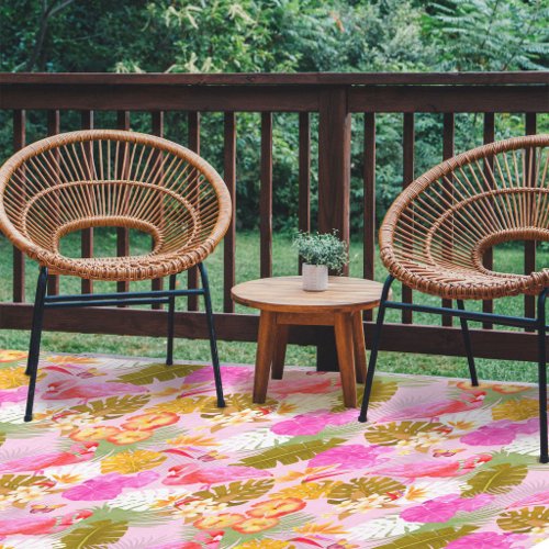 Flamingo Garden Pink Outdoor Rug
