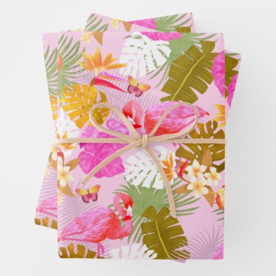 Flamingo Garden Pink Wrapping Paper Sheets