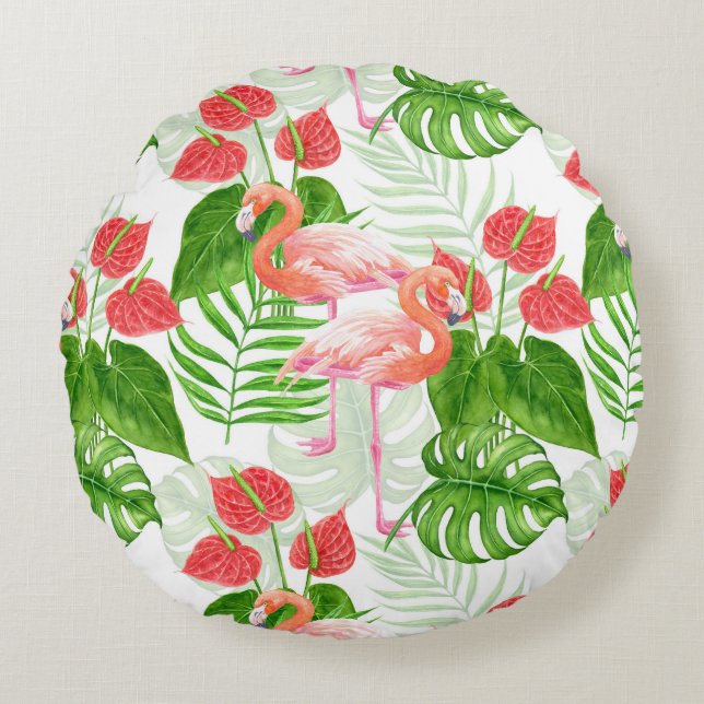 Flamingo garden round pillow (Front)