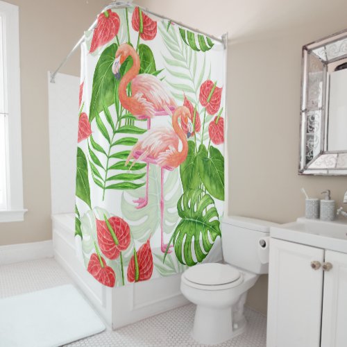 Flamingo garden shower curtain