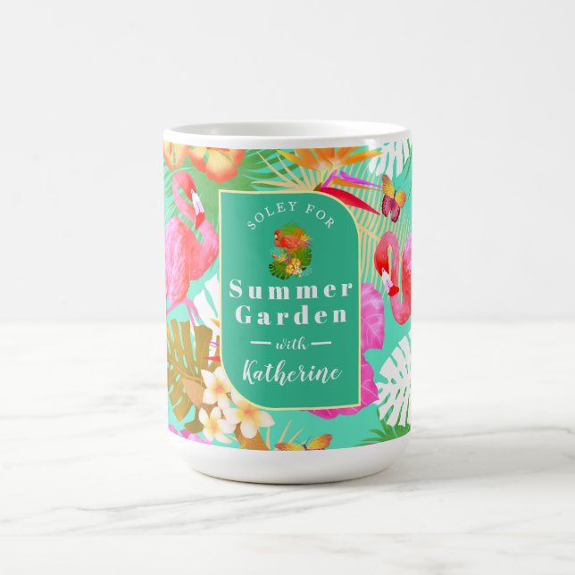 Flamingo Garden Teal Coffee Mug (Center)