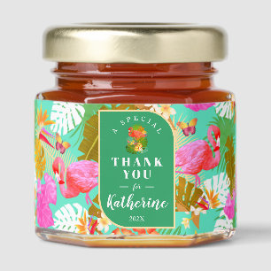 Flamingo Garden Teal Honey Jar Favors