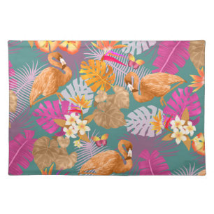 Flamingo Garden Turquoise Cloth Placemat