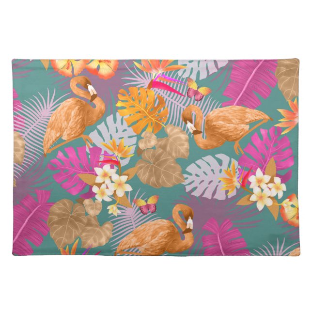 Flamingo Garden Turquoise Cloth Placemat (Front)