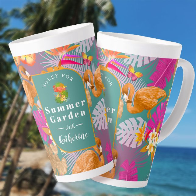 Flamingo Garden Turquoise Latte Mug (Flamingo Garden Turquoise Latte Mug.)