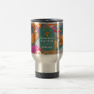 Flamingo Garden Turquoise Travel Mug