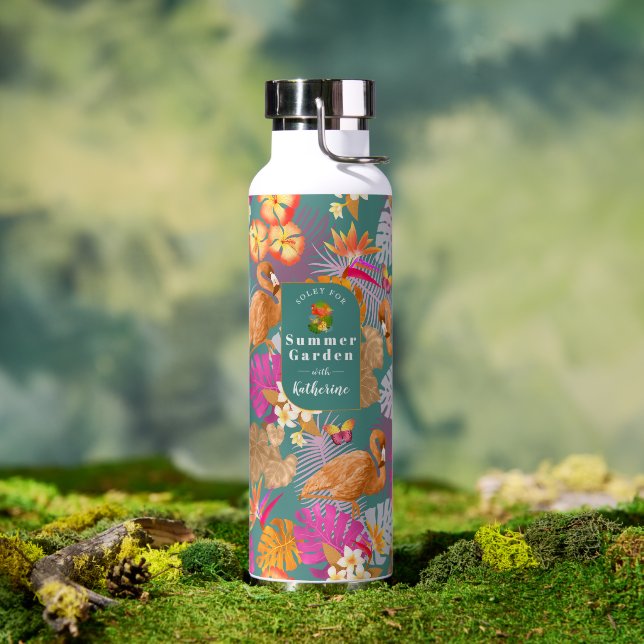 Flamingo Garden Turquoise Water Bottle (Outdoor (Rotated))