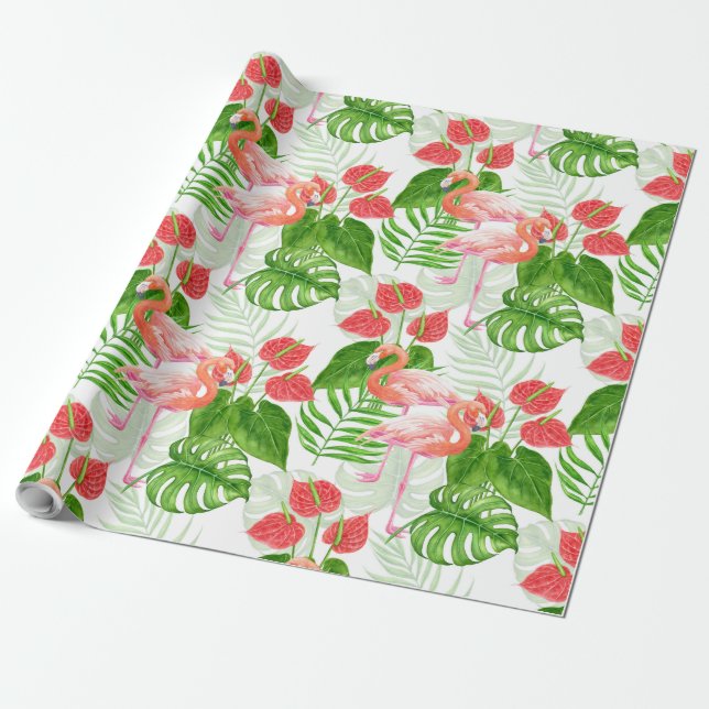 Flamingo garden wrapping paper (Unrolled)