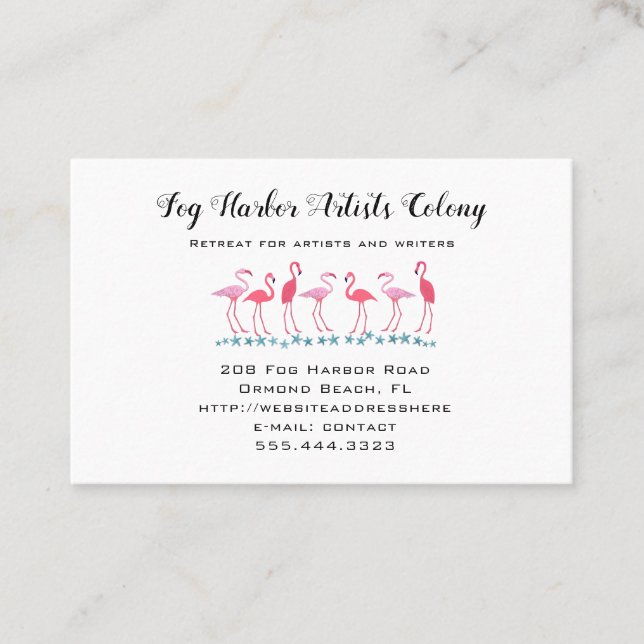 Flamingo Gathering Beach Located Business Cards (Front)