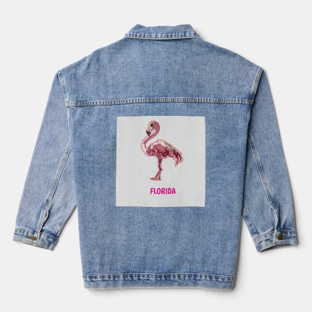 Flamingo gemalter pinker Flamingo  Denim Jacket (Back)