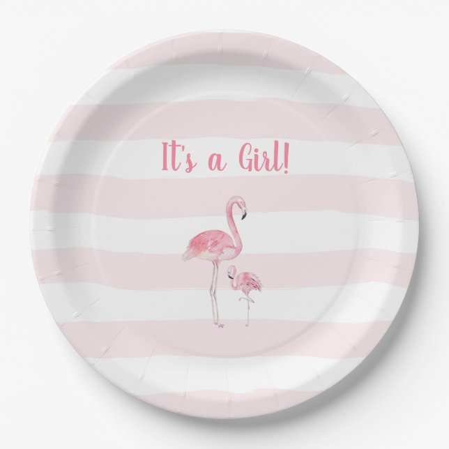 Flamingo Girl baby shower Paper Plates (Front)