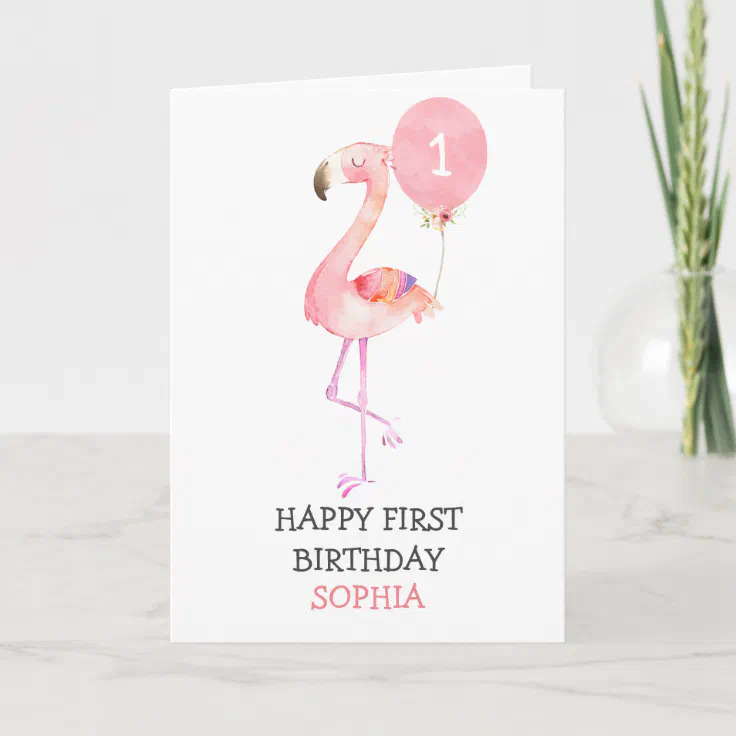 Custom Printable Girls Birthday Any Age Floral Flamingo Pink Gold Confetti 