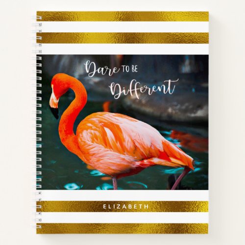 Flamingo Gold White Stripes Dare To Be Different Notebook