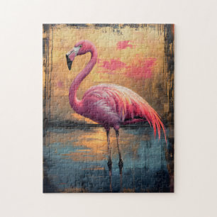 Flamingo Golden Sunset Paint Jigsaw Puzzle