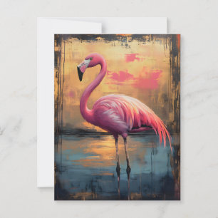 Flamingo Golden Sunset Paint Postcard