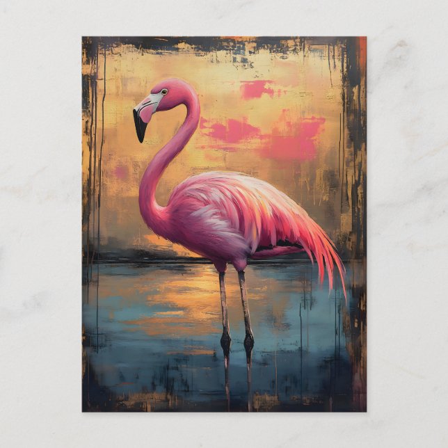 Flamingo Golden Sunset Paint Postcard (Front)