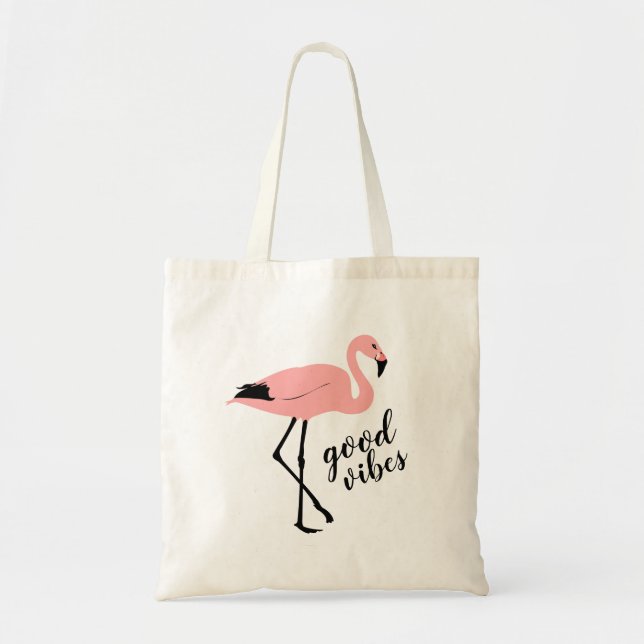 Flamingo Good Vibes Pink Black Cute Budget Tote (Front)