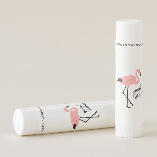 Flamingo Good Vibes Pink Black Cute Lip Balm (Front)